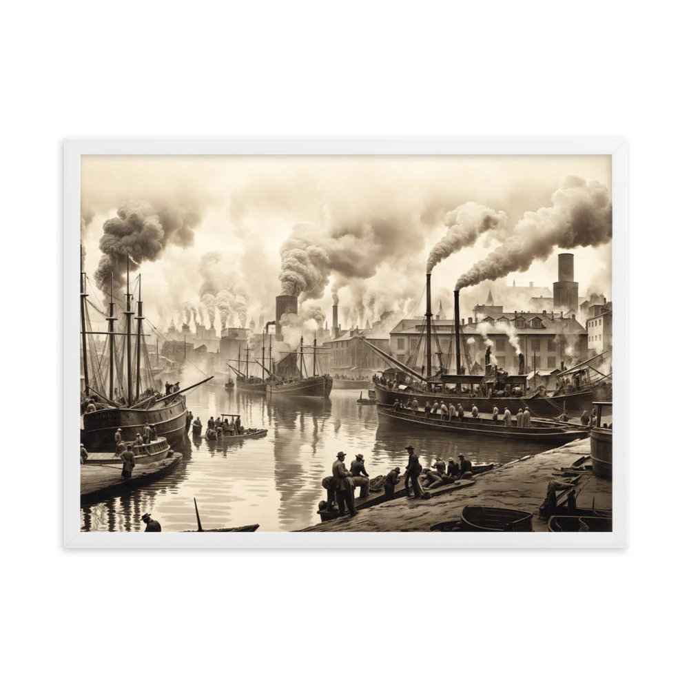 Tableau Vintage Industriel - Port Noir et Blanc Encadré - Image 12