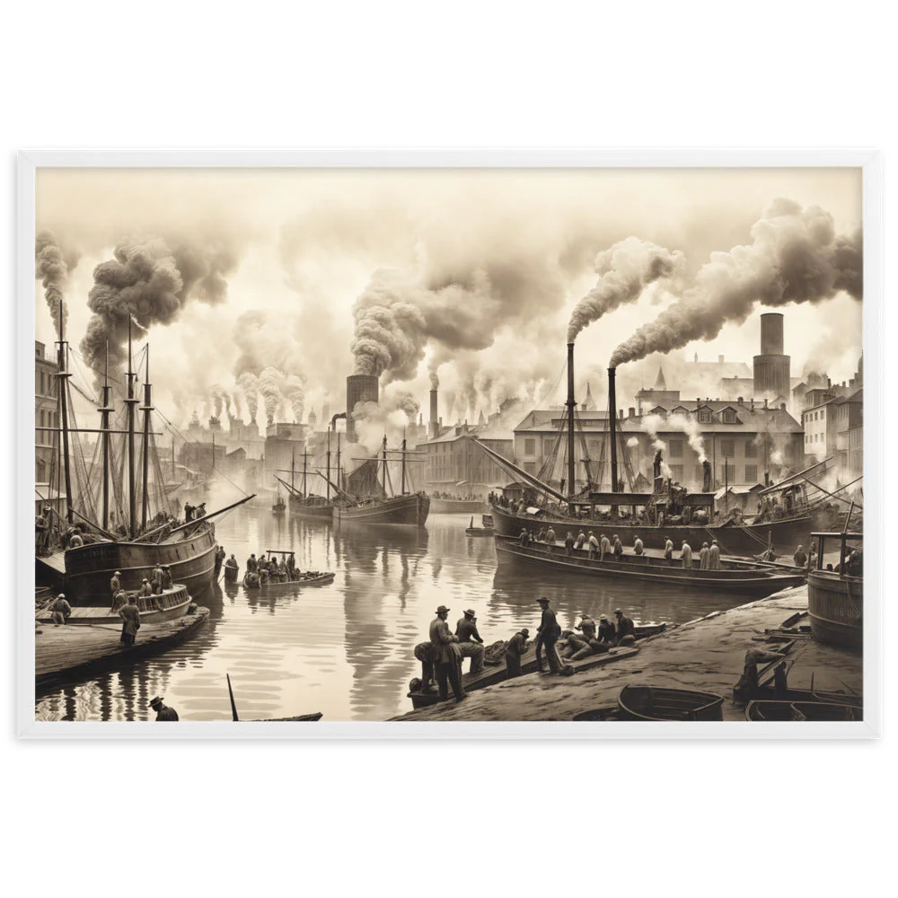 Tableau Vintage Industriel - Port Noir et Blanc Encadré - Image 5