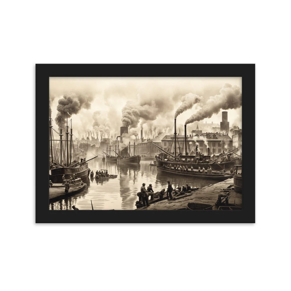 Tableau Vintage Industriel - Port Noir et Blanc Encadré - Image 6