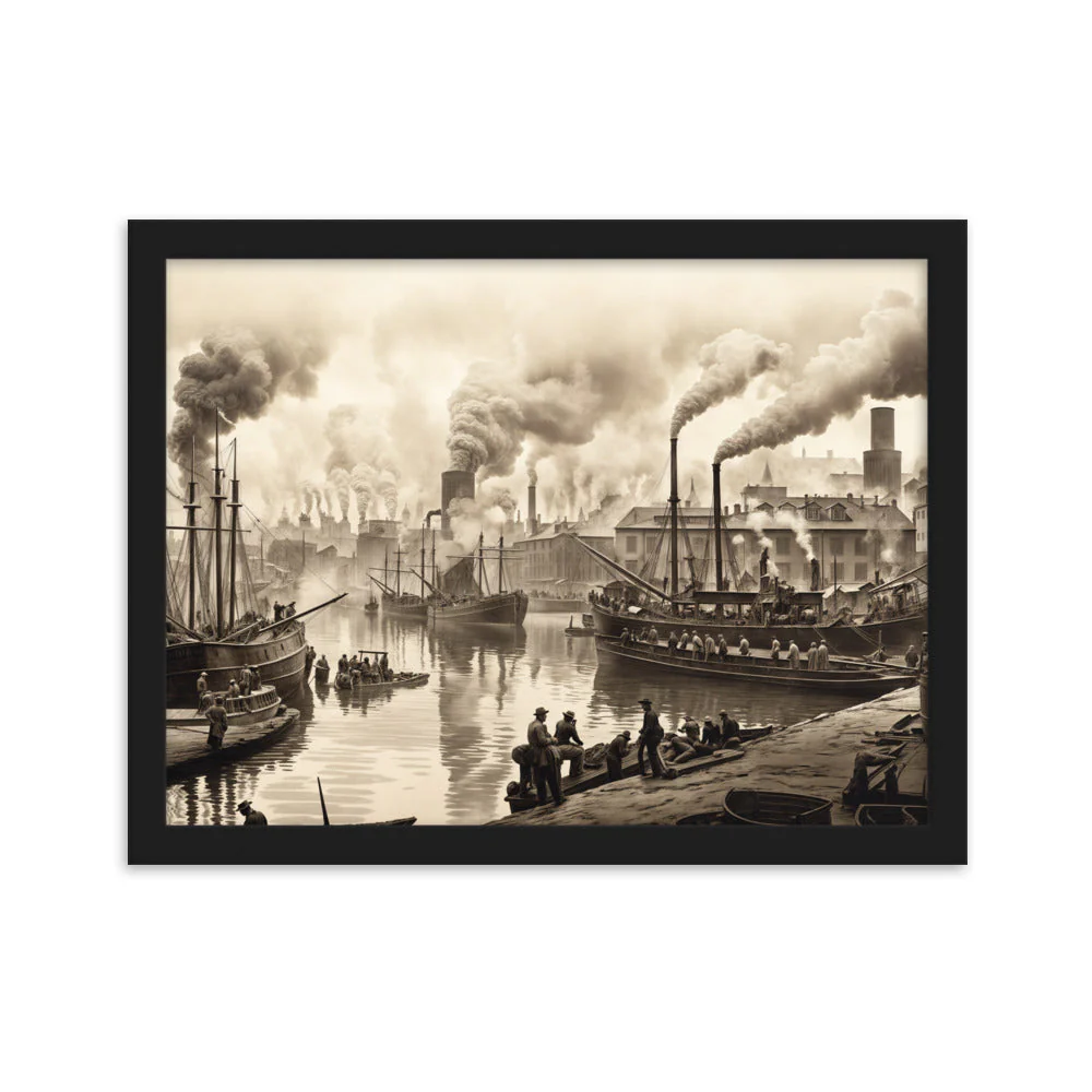 Tableau Vintage Industriel - Port Noir et Blanc Encadré - Image 7