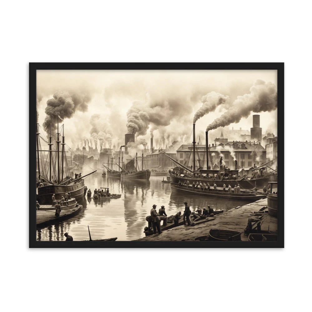 Tableau Vintage Industriel - Port Noir et Blanc Encadré - Image 8