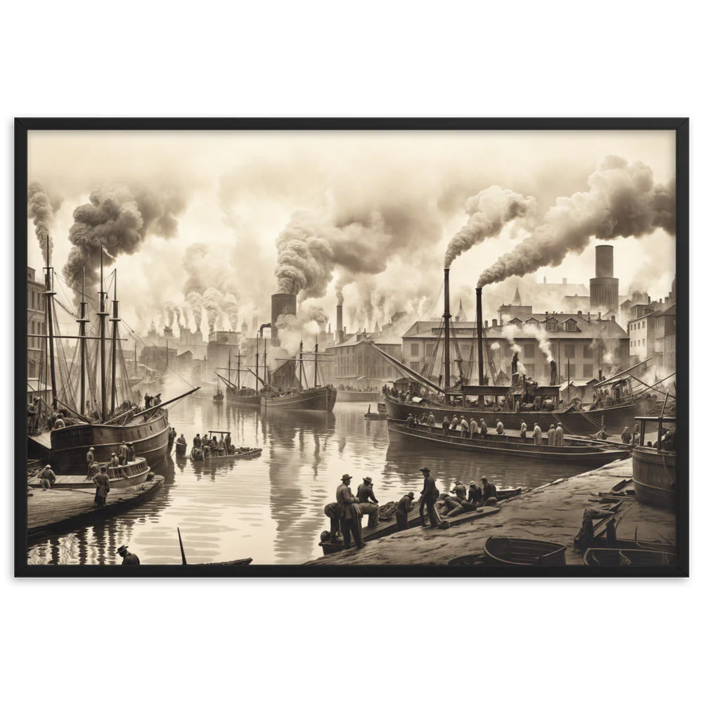 Tableau Vintage Industriel - Port Noir et Blanc Encadré - Image 9