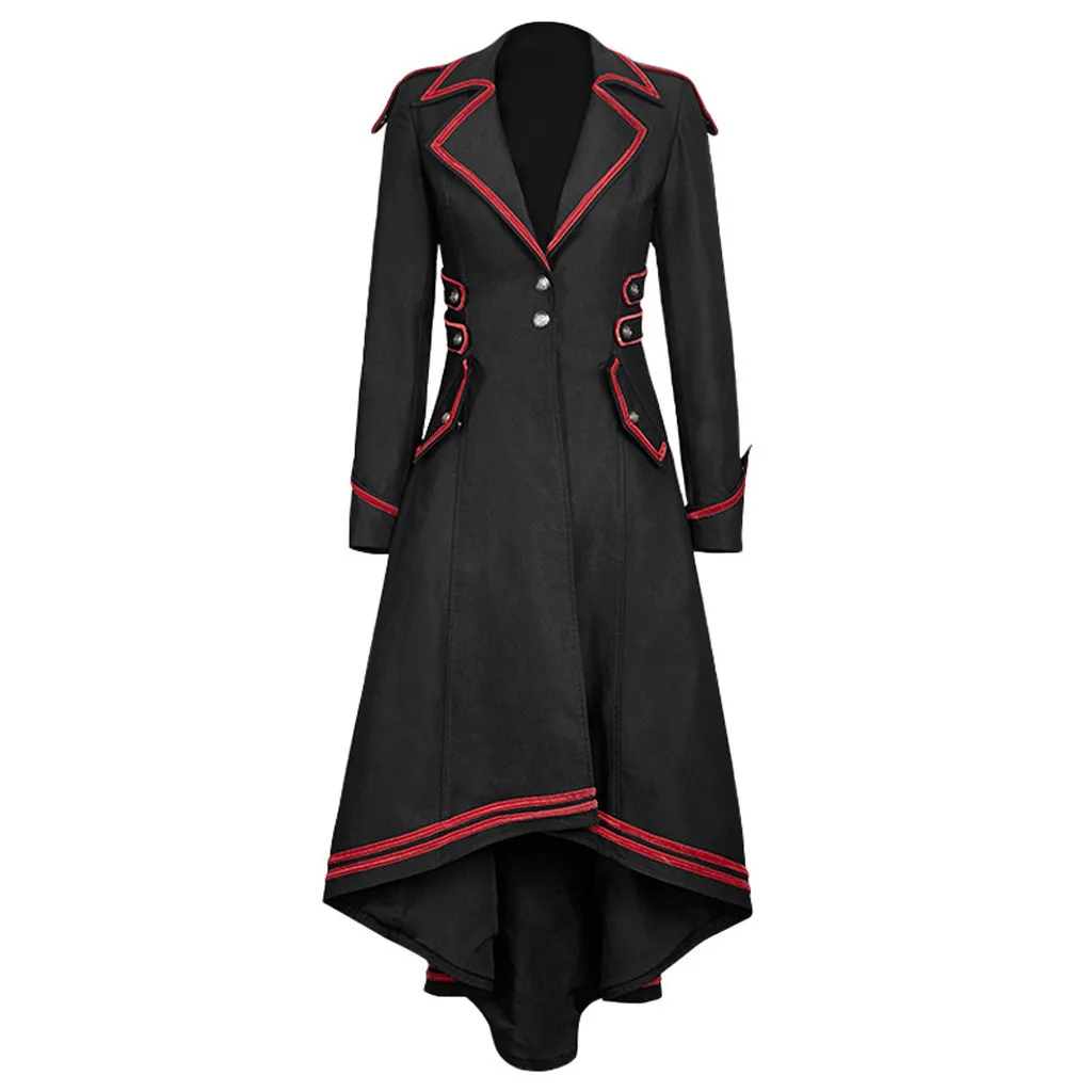 Trench Militaire Victorien Femme - Asymétrique Liserés Rouges Boutons Argent - Image 2