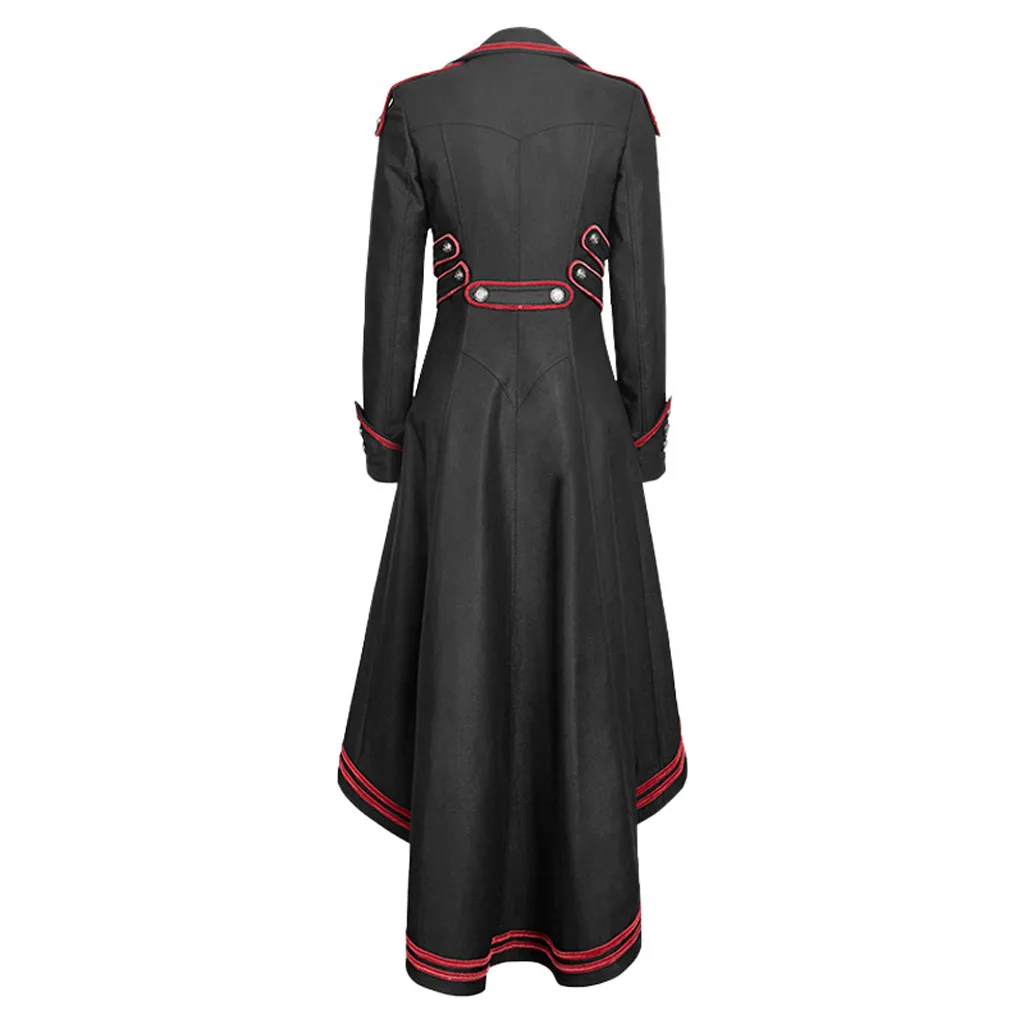 Trench Militaire Victorien Femme - Asymétrique Liserés Rouges Boutons Argent - Image 3
